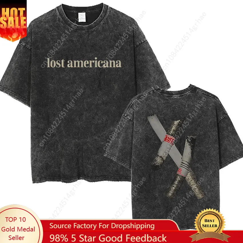 

Vintage Machine Gun Kelly MGK Lost Americana Tour 2025-2026 Washed Unisex T-Shirt Man's Hip Hop Short Sleeve T-shirts Streetwear