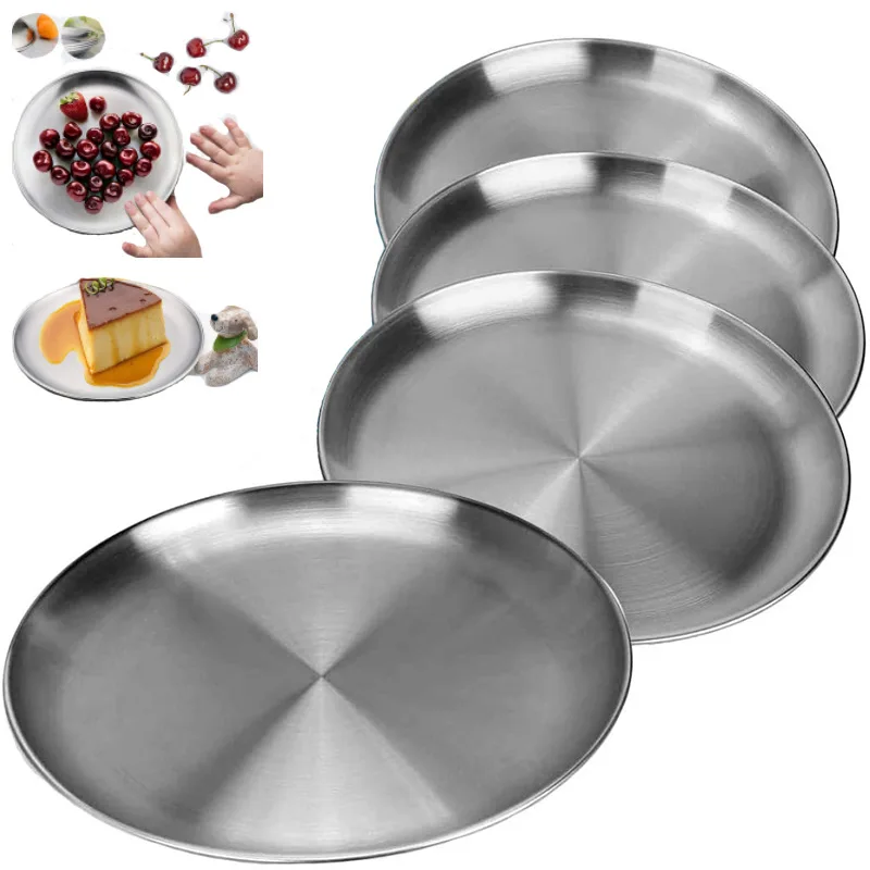 Stainless Steel Metal Dining Disc Round Bone Spitting Dish High Quality Shallow Tray Gold Silver Fruit Meat Tableware