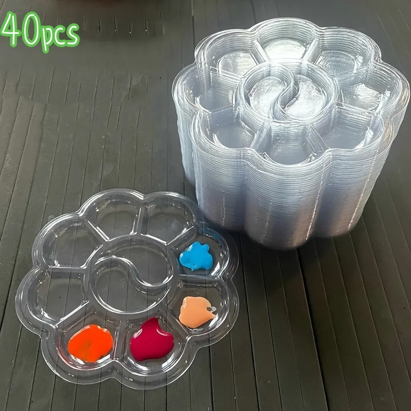 40Pcs Disposable Plastic Paint Palette Set, Non-Stick Mixing Trays with Thumb Hole for Acrylic & Watercolor Paint, Disposable Ar