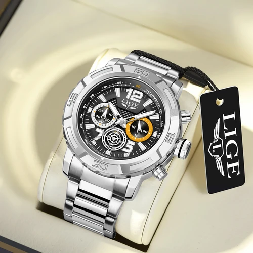 Imagen 2 del producto Relojes de pulsera de cuarzo LIGE de moda para hombre, reloj con fecha, resistente al agua, luminoso, con fase lunar, reloj deportivo, Montre Pour Hommes, reloj hombre