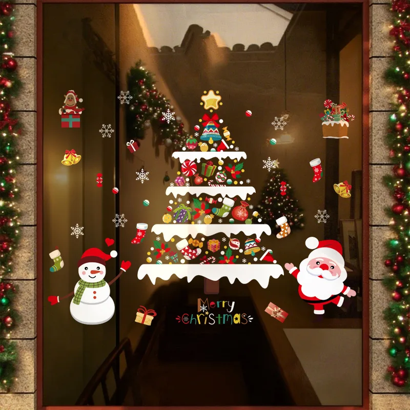 

Santa Claus Tree Static Cling Window Decoration Scene Setup Glass Door Sticker Window Display Sticker Christmas Decorations