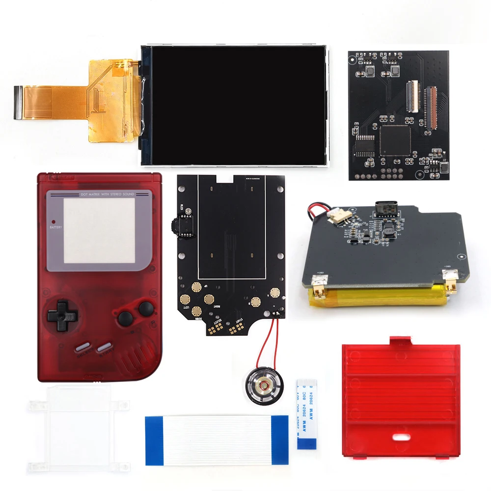 Комплект подсветки экрана GameBoy GBO DMG IPS V5 Pro с предварительно вырезанным корпусом и перезаряжаемой батареей, встроенным экранным меню FRM