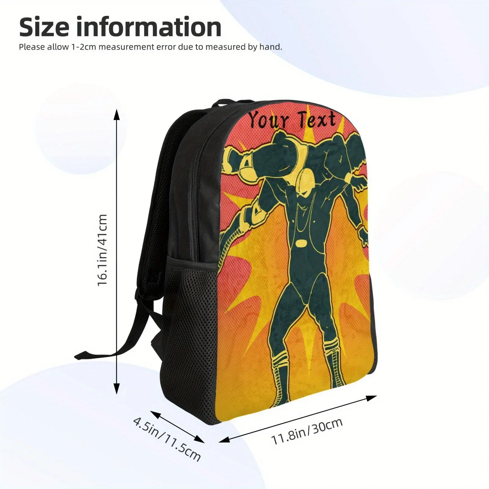 맞춤형 레슬링 테마 백팩 - 내구성이 뛰어난 폴리에스테르, 조절 가능한 스트랩, 노트북 수납 공간 - 학교, 직장, Tr에 적합