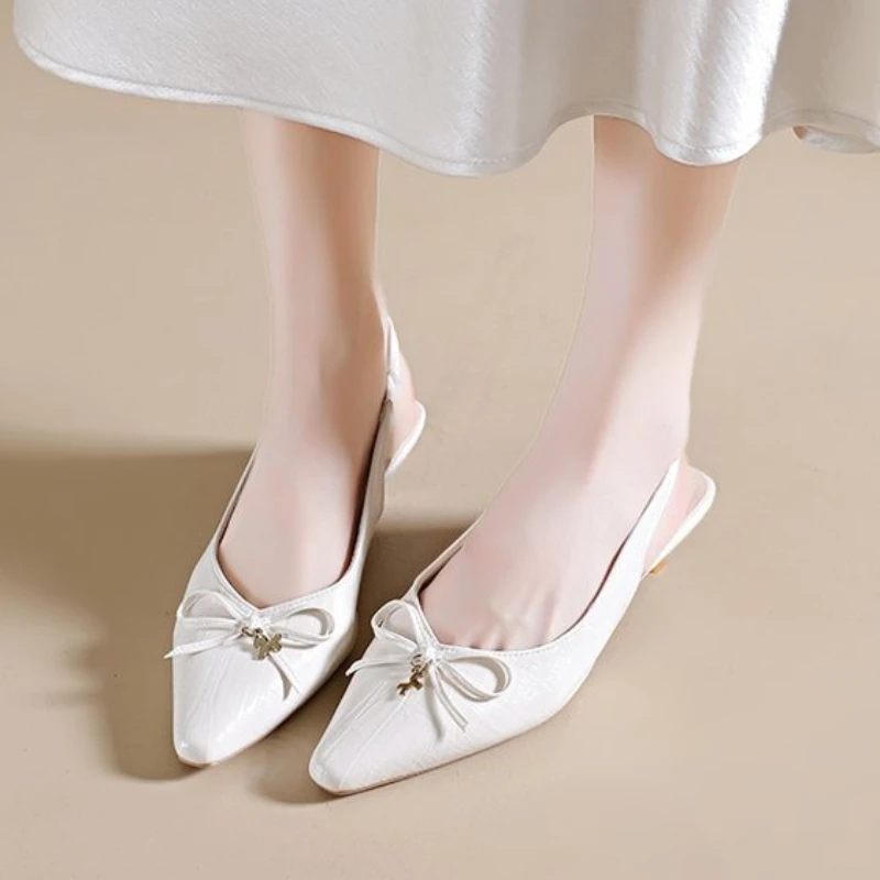 

Летние модные женские туфли-босоножки 2026 года с острым носком, на тонком каблуке, удобные, с бантом-бабочкой, из искусственной кожи, с острым носком