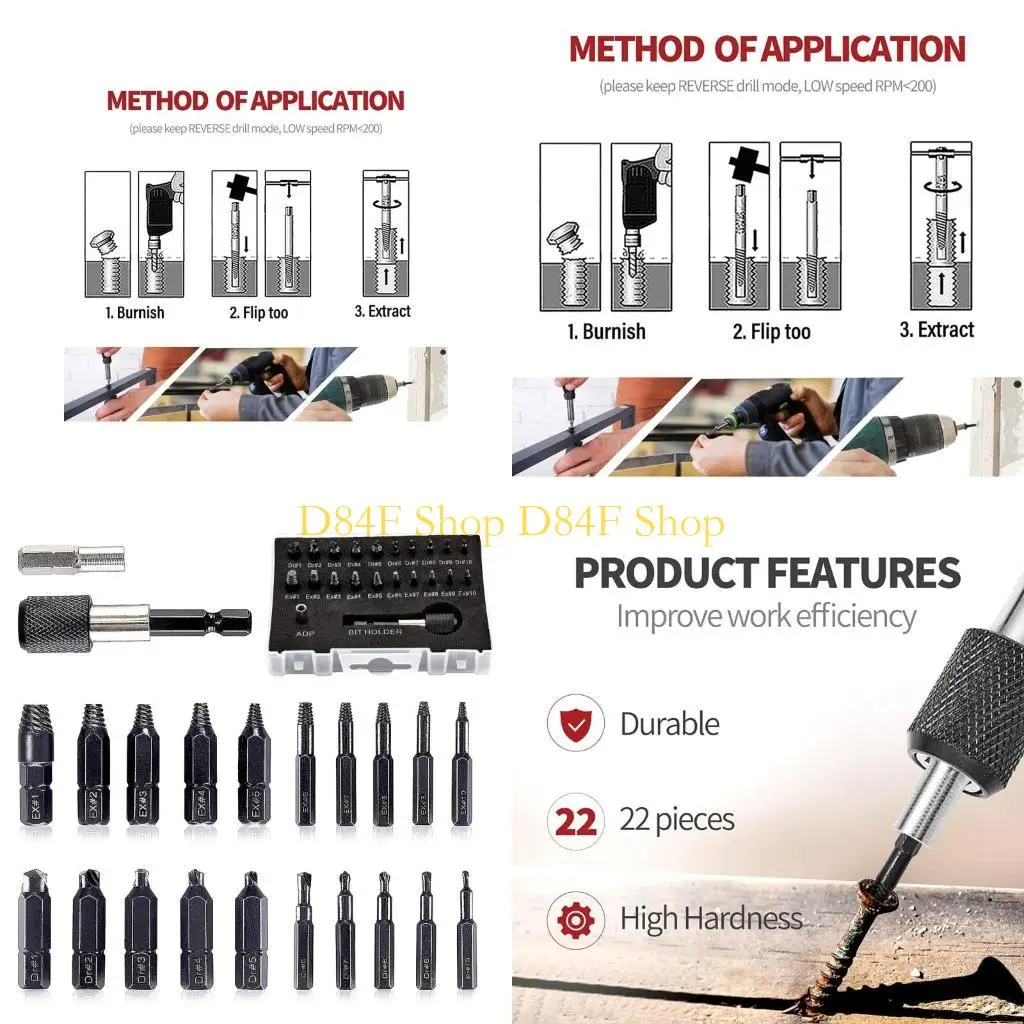 

D84F 22Pcs Extractor Screwdriver Remover Purpose Tools Disassemble Screws Bolt
