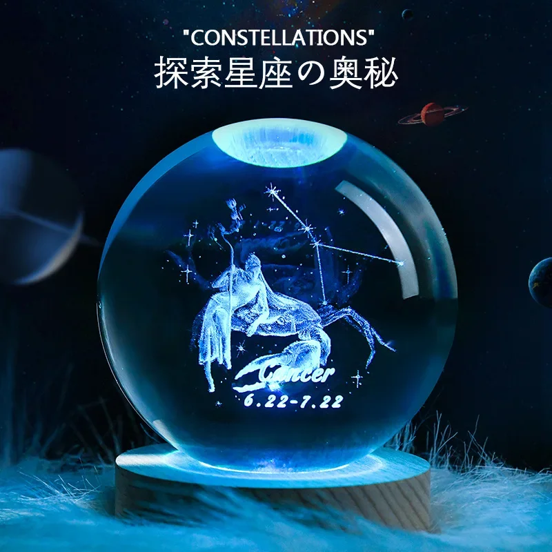 

free shipping Creative luminous crystal ball for Zodiac signs Aries Birthday gift Souvenir wholesale divination necklace charms