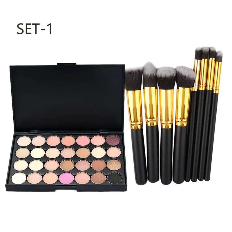 Best-seller Popfeel Makeup 28 colori Glitter Eye Shadow Palette Make Up Minerali Ombretto Tavolozza + 10 Pz/set Pennello Regali Donne