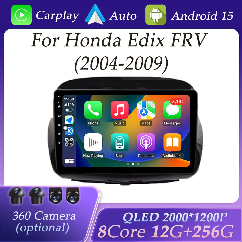 

Wireless Carplay for Honda Edix FRV 2004 - 2009 Car Radio Multimedia Player Split Screen GPS Navi DSP Stereo WiFi QLED Screen BT