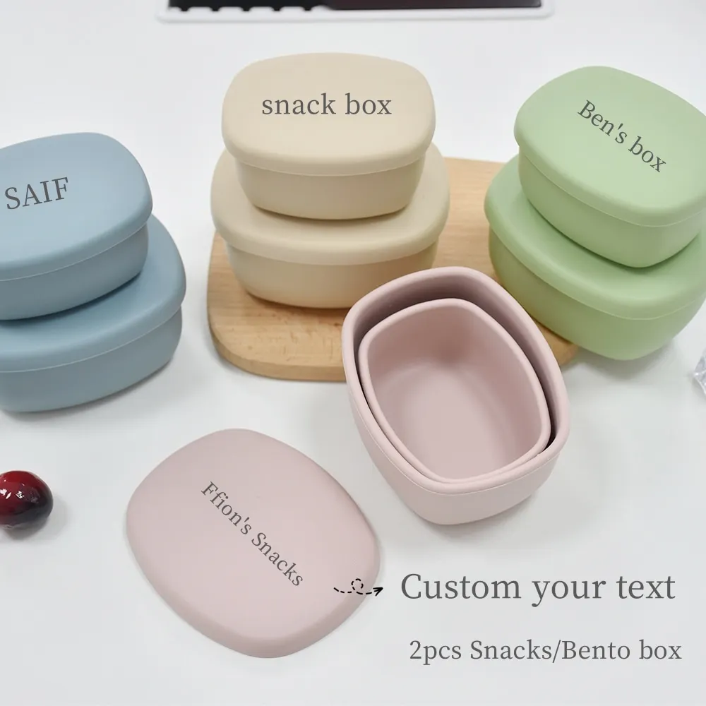 2-Pack 350ml + 200ml Silicone Food Storage Containers with Custom Name - Baby Snack Box, Leak-Proof Fruit Box