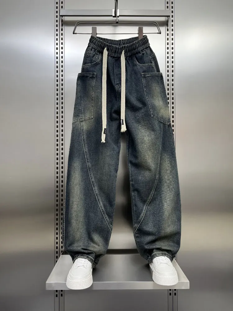 

Retro Waed adient Color Men's Jeans Spring Faion Wide Leg Knife Loose plus Size Harlan Old Dad Pants Casual Wear