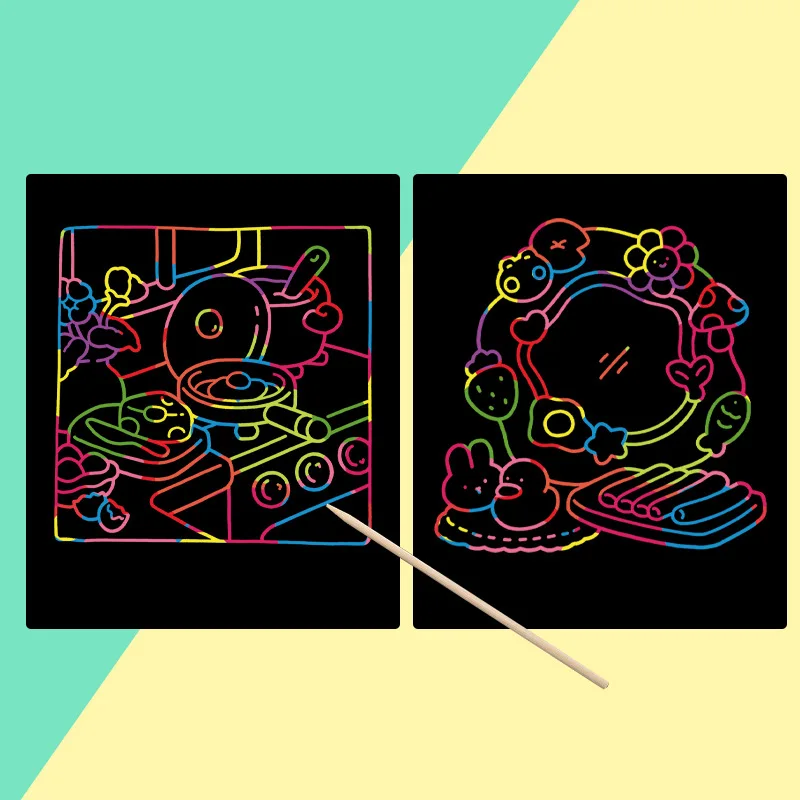 Rainbow Scratch Art Notebook Kids DIY Drawing Paper Creative Painting Craft Toy Gift