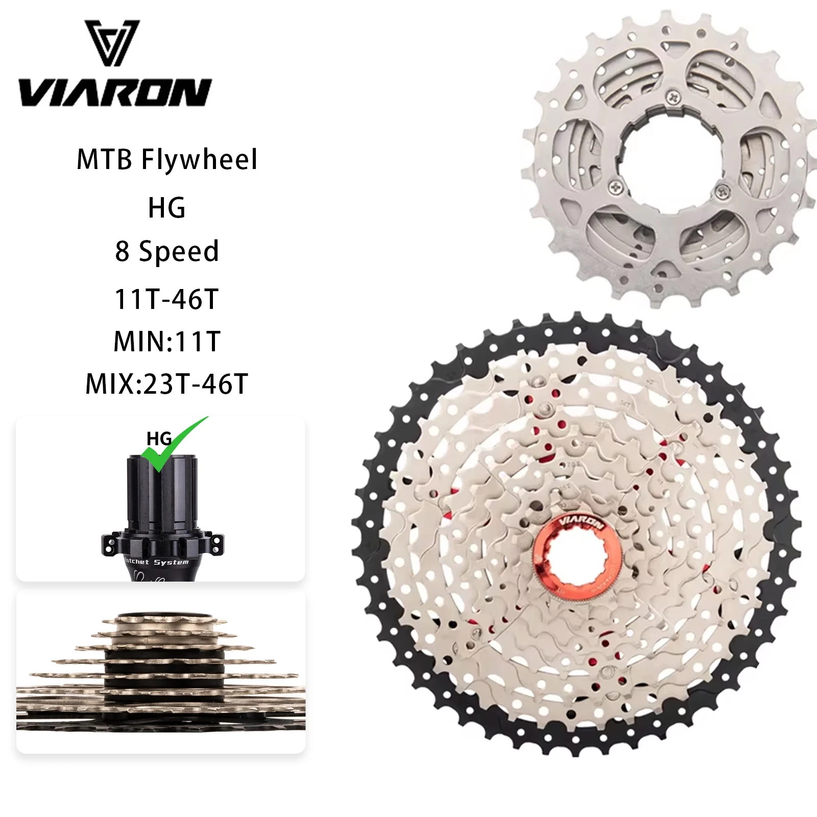 VIARON 8S MTB Bicycle Cassette Velocidades Freewheel Sprocket 8Speed 11-23/25/28/30/32/36/40/42/46T For SHIMANO HG Hub For Sram