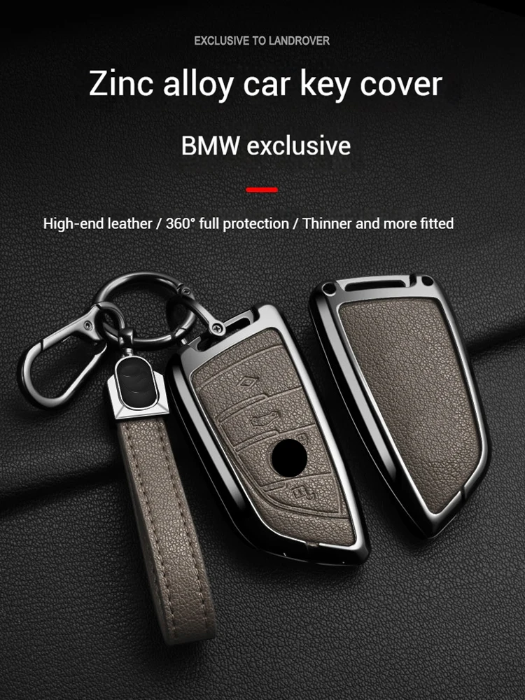 Metal Leather Car Key Case Cover For BMW 218i 220i 740i 760i 5-Series G60 X1 X2 X5 X6 X7 iX1 iX2 iX i5 i7 G05 Holder Shell