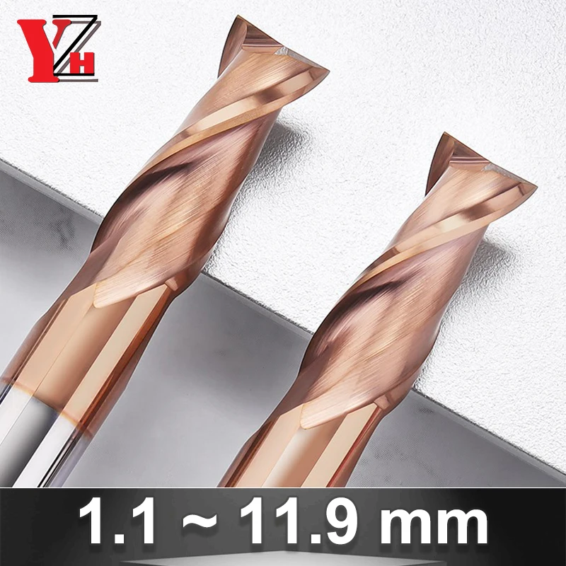 

YZH HRC55 End Mill CNC 2 Flutes Diameter 1.1mm - 11.9mm Carbide Milling Cutter Tools CNC Machine Milling Tools