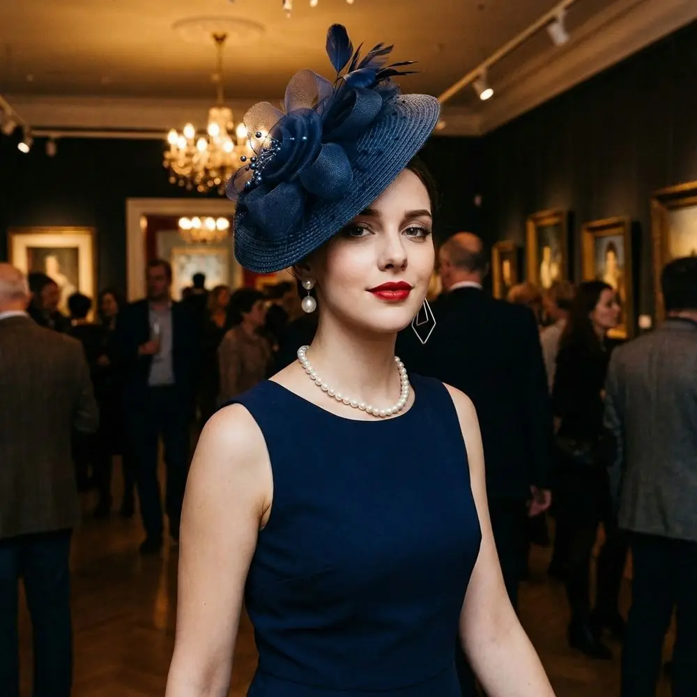 

Hair Clip Exquisite Mesh Feather Headband Sweet Formal Hat 1920s Hair Accessories Elegant Vintage Fascinator Hat Lady