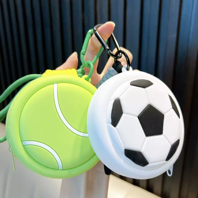 Mini Ball Silicone Coin Purse Keychain, Cute Earphone Storage Bag Pendant for Backpack, Key Ring Charm