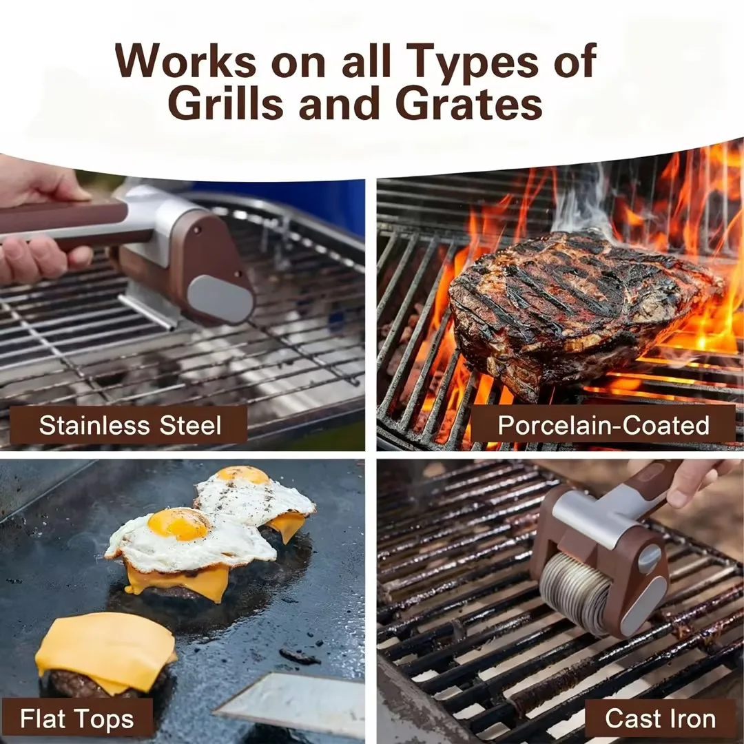 

AW01 Power Rechargeable Food Grade Stainless Steel Spinning Electric Grill Brush Plastic Durable Eco-Friendly Long Handle