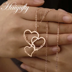 Haiyufly Custom Names Necklace for Women Multiple Heart Stainless Steel Jewelry Choker Chains Personalized Items Birthday Gift