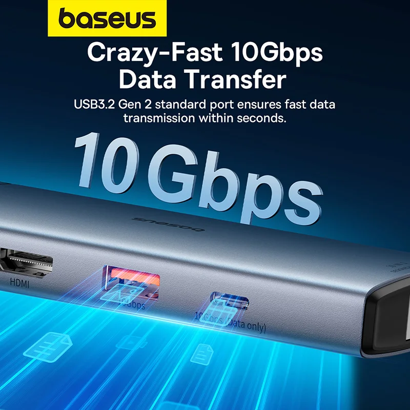 Imagem -04 - Baseus-hub Usb Metal Gleam Série ii Cinza Espacial Usb-c Hdmi Usb-a 10 em 1