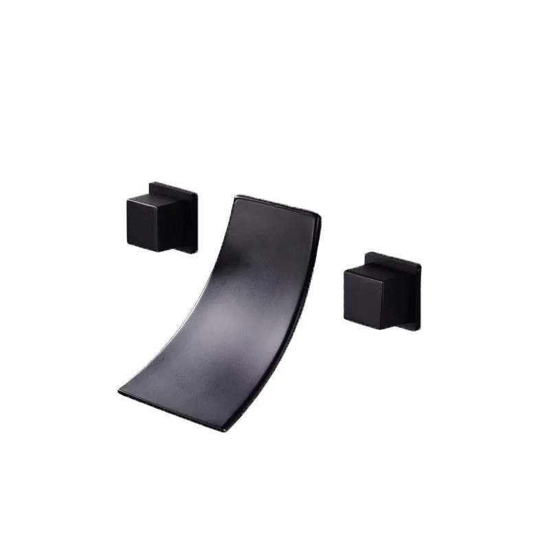 Brass one-piece wall paint black waterfall basin hot and cold faucet, three-hole basin bathtub faucet