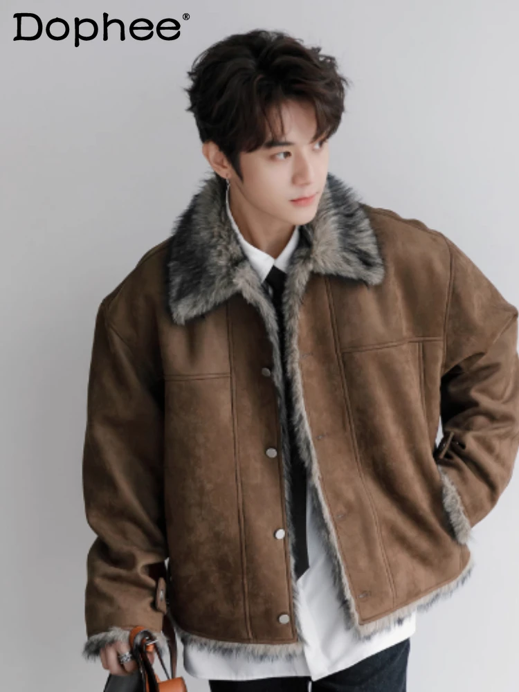 

Men's 2024 Winter New Parkas Male Handsome High-end Imitation Mink Collar Cotton-padded Jacket Men's Suede Trendy Cotton Jackets