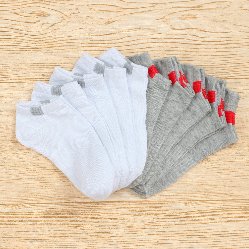 

10 Pairs Breathable Men's and Women's Socks Solid Sports Short Socks Summer Cycling Ankle Running Socks(White and Grey)