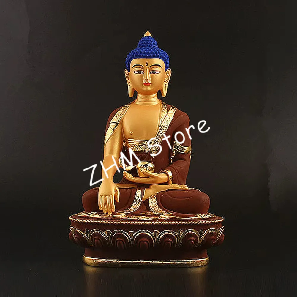 Brown Plated 21cm Shakyamuni Rulai Bodhisattva Buddha Statue,Resin Sweeping Demon Home Putting Decoration