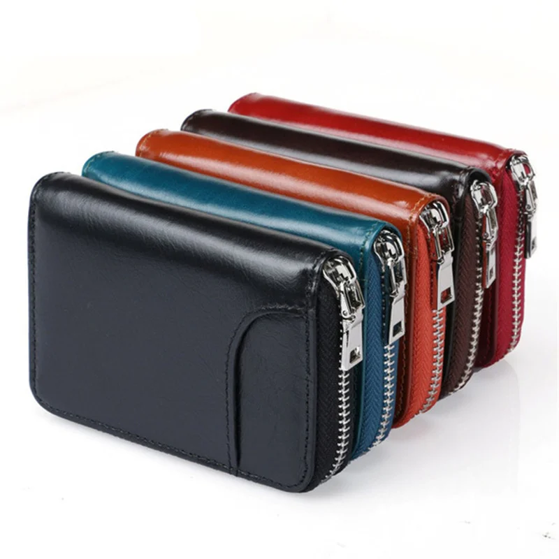 Business Card Holder Women/men Coin Pouch Wallets Zipper PU Leather Protects Organizer Short Wallet Anti Demagnetization Fashion