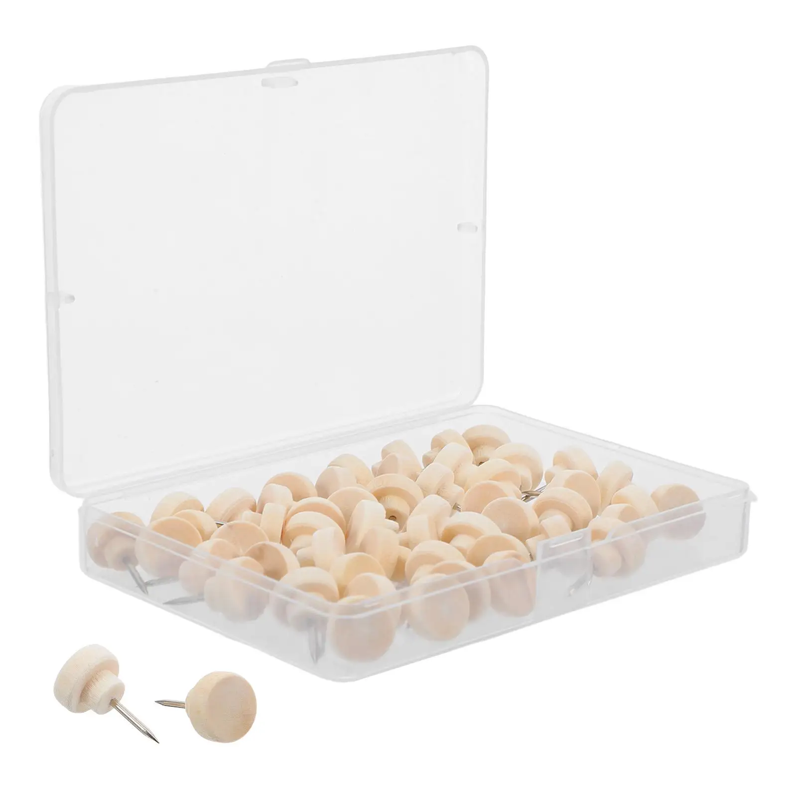 

50 Pcs Wooden Push Pins Thumbtacks For Bulletin Board Cork Board Decorative Thumb Tacks DIY Photo Wall Metal Office Home Use
