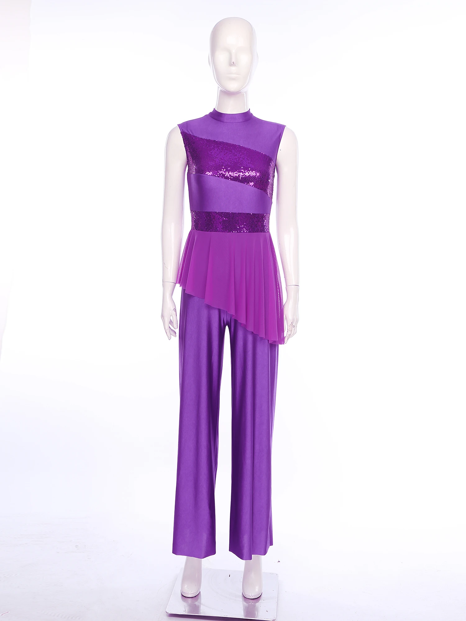 Combinaison de danse de ballet moderne pour femme, manches longues, jambe large, pleine longueur, costume de batterie, costume de scène de chorale de danse liturgique