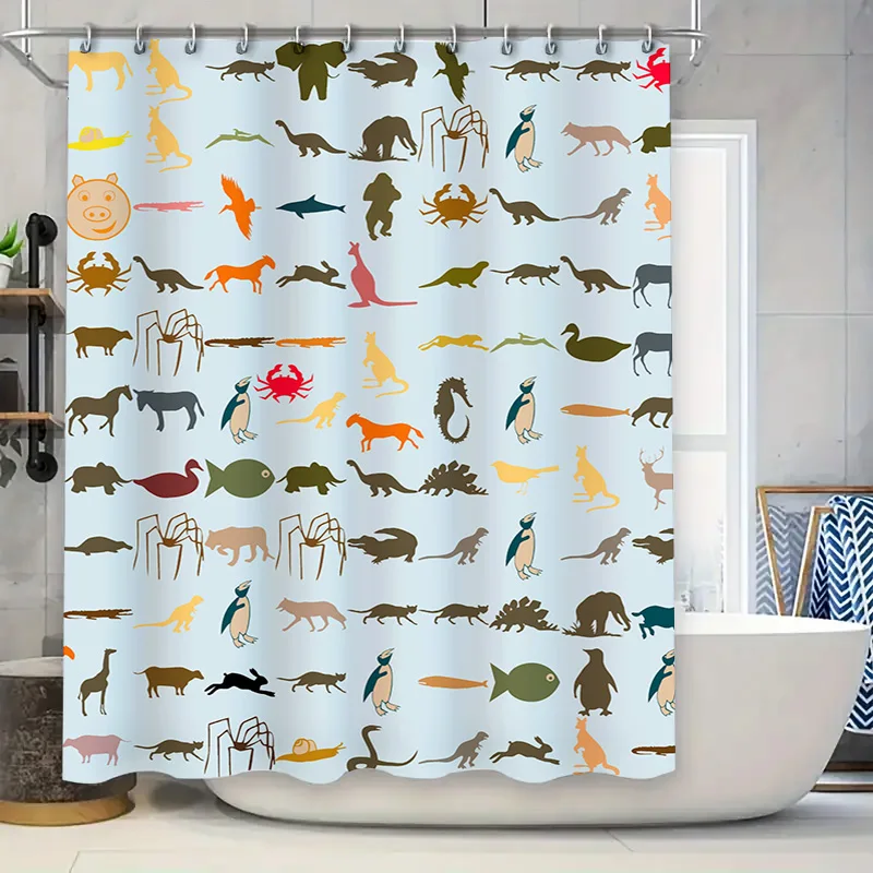 

Набор занавесок для душа с животным принтом и уникальным животным дизайном для декора ванной комнаты, синий фон с различным силуэтом животных