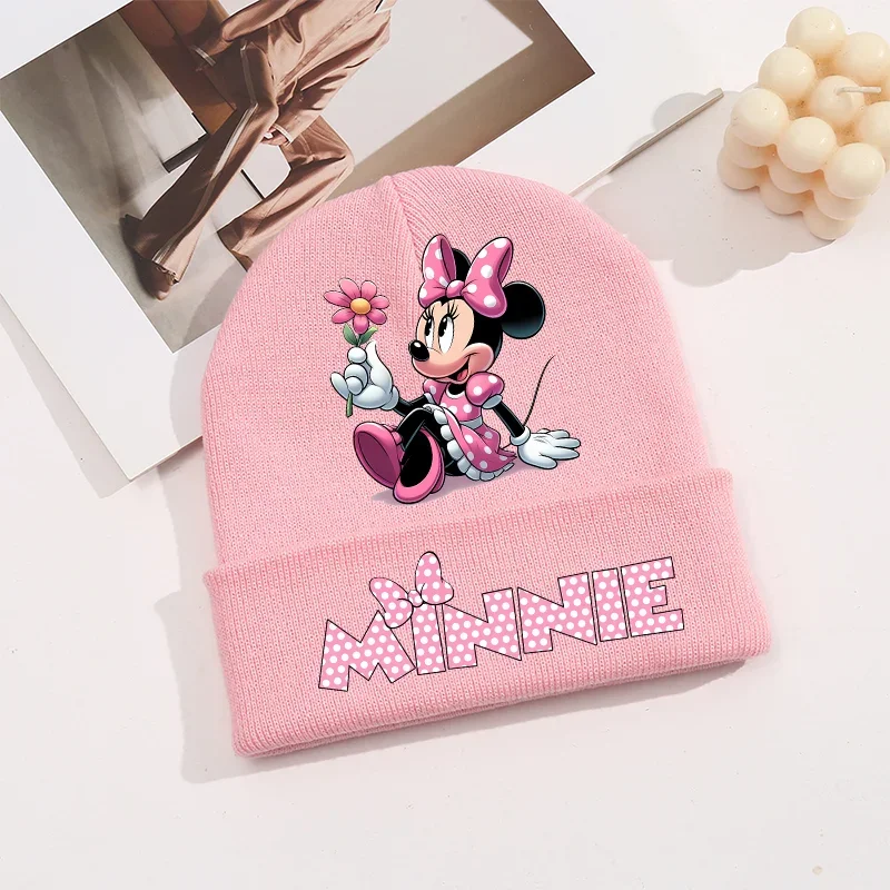 Disney Mickey Minnie Letter Wool Bonnet Infant Cap Baby Knitted Hat Outdoor Riding Casual Brimless Beanie Kid Winter Warm Beanie