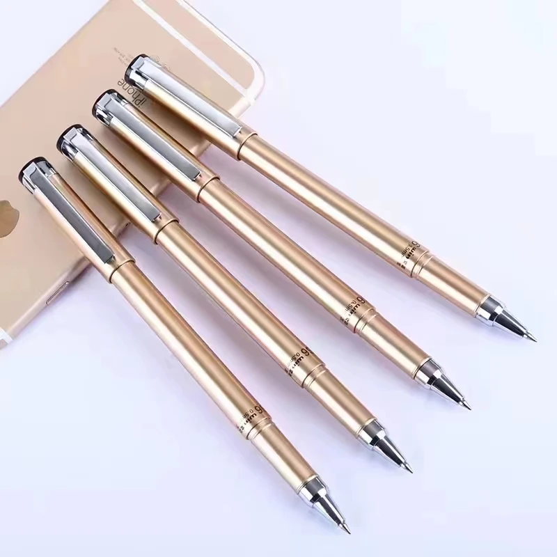 4pcs/box Winning S6 Black Ink Gel Pen Silver/Gold/Rose Gold 0.5mm Roller Ball Pens Writing Stationery School Office Supplies