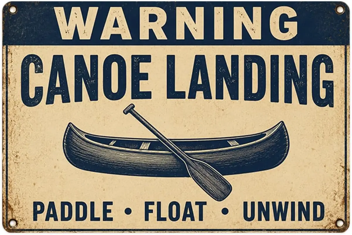 Warning Canoe Landing tin Sign Vintage Rustic Canoe Paddle Boat Dock Lake Cabin Metal Signs Aesthetic for Home Bedroom Kitchen B
