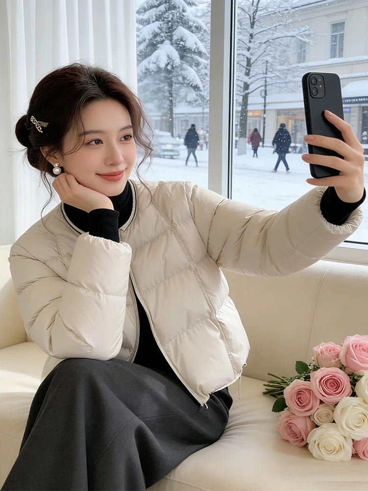 

Корейская утепленная хлопковая куртка с круглым вырезом для женщин, новая зимняя модель, теплая повседневная хлопковая куртка на молнии
