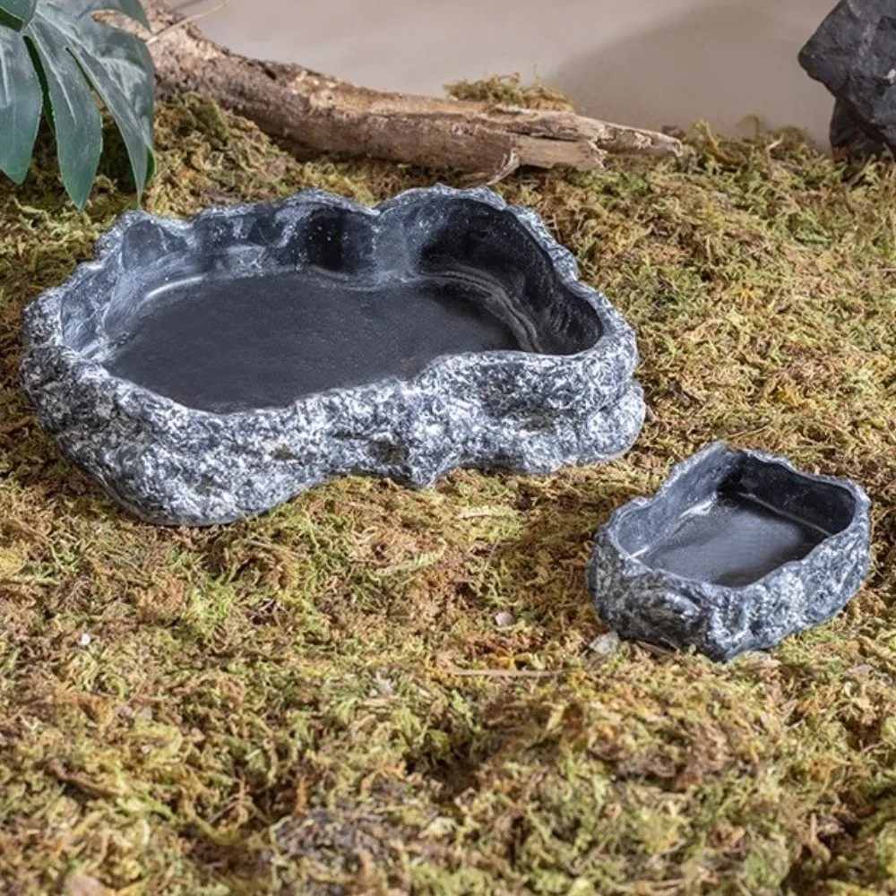 Simulated Rock Reptile Food Bowl Anti-slip Base Habitat Decor Tortoise Water Bowl Multiple Size Pet Reptile Feeder Pet Supplies