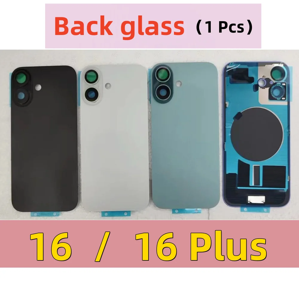 

Задняя крышка для iPhone 16, 16 Plus, сменный корпус, задняя рамка из нержавеющей стали, сменная задняя стеклянная крышка 16 Plus + кольцо для камеры