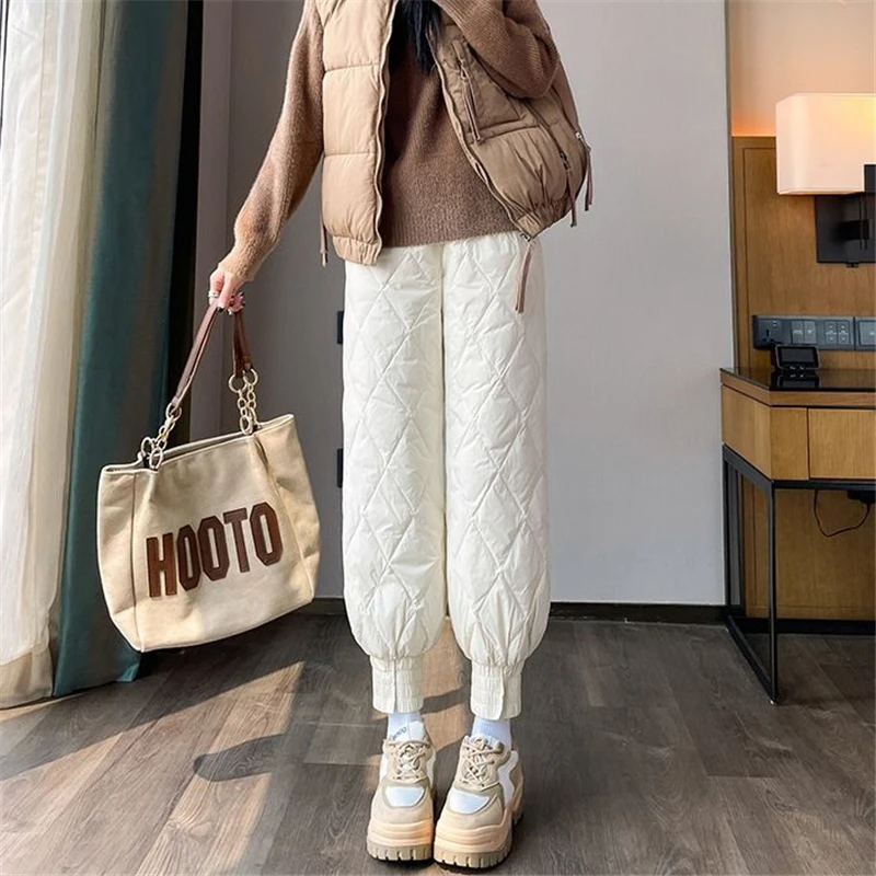 Autumn Winter Trousers Women 2023 New Fashion Light Down Pants High Waist Nine-Tenth Pants Leisure Warm Cotton Pants  Female