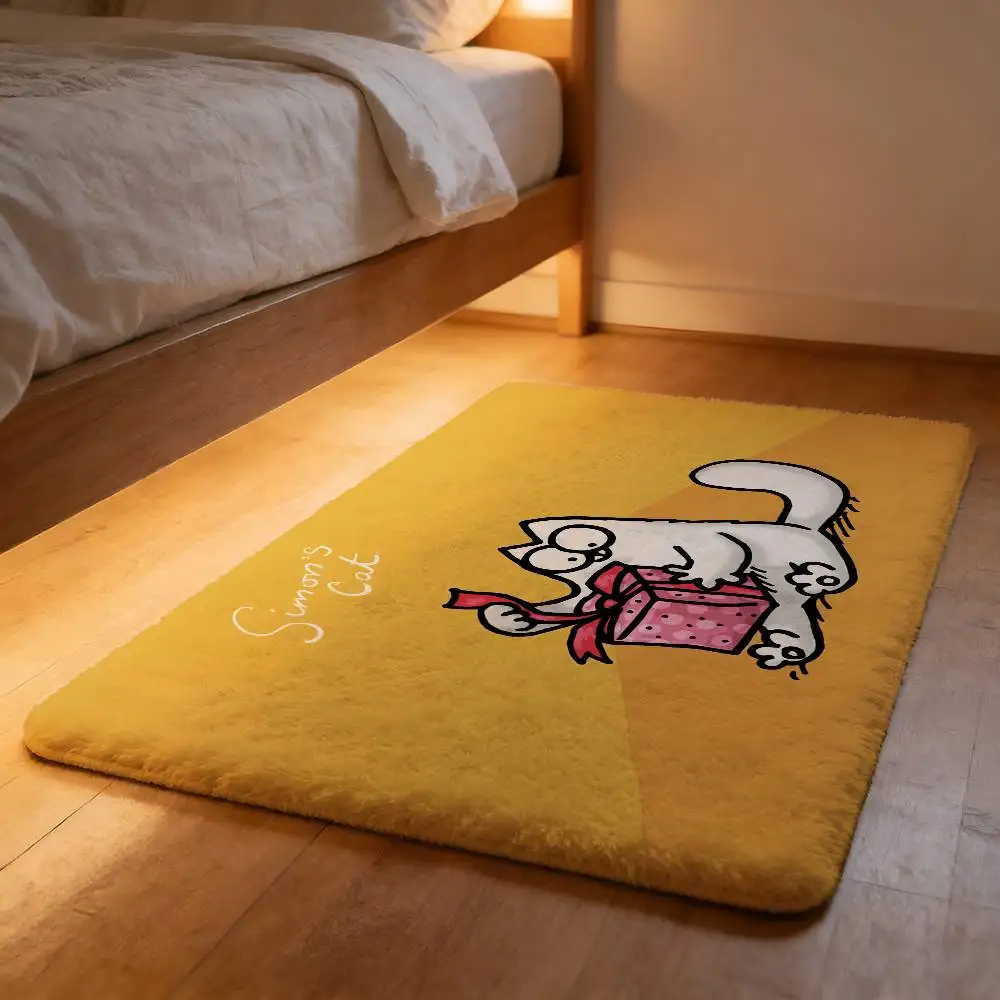 

HOT-Cartoon S-Simons-Cat Soft Cloud Plush Mat Non-Slip Shed-Free Absorbent Home Rug