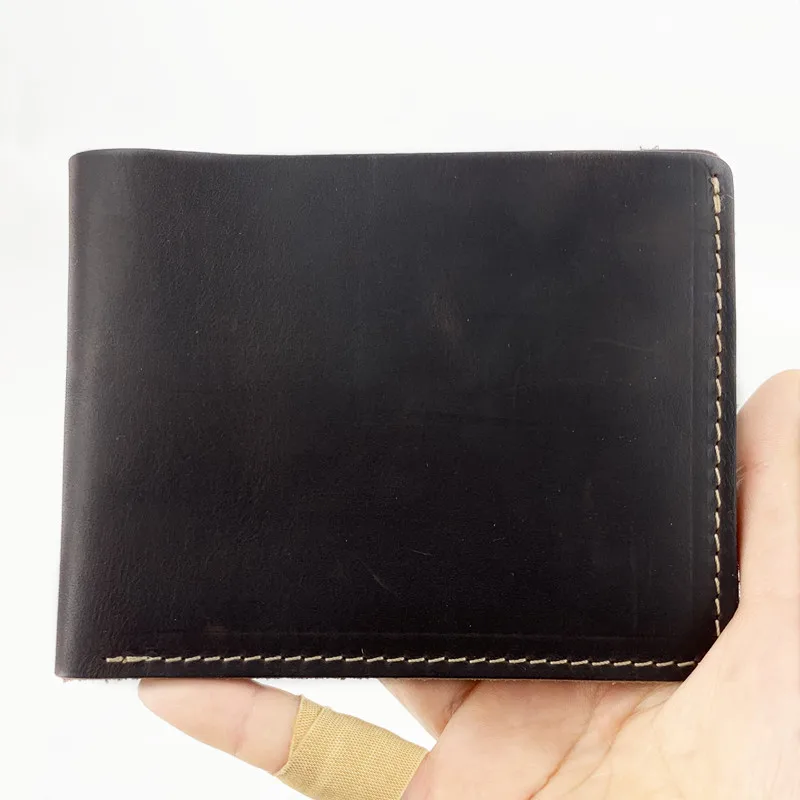 

Vintage Men Short Wallet 100% Genuine Leather Purse Retro Crazy Horse Handmade Business ID Card Small Money Bag