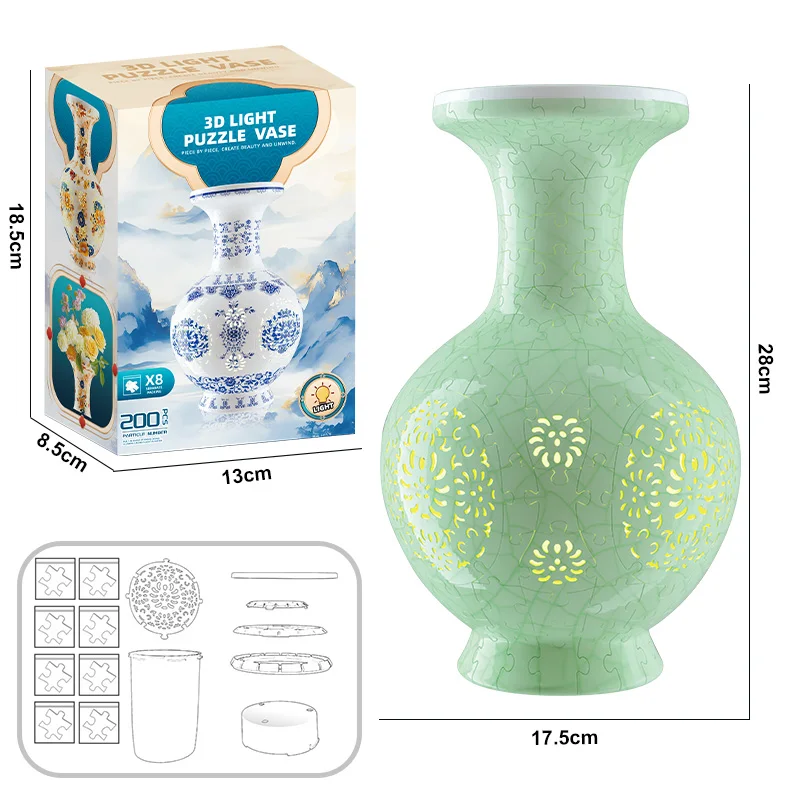 Большая ваза для цветов, 3D головоломка, водонепроницаемая ваза со светодиодной подсветкой, креативная трехмерная ваза для букета цветов «сделай сам», головоломка, домашний декор, подарок
