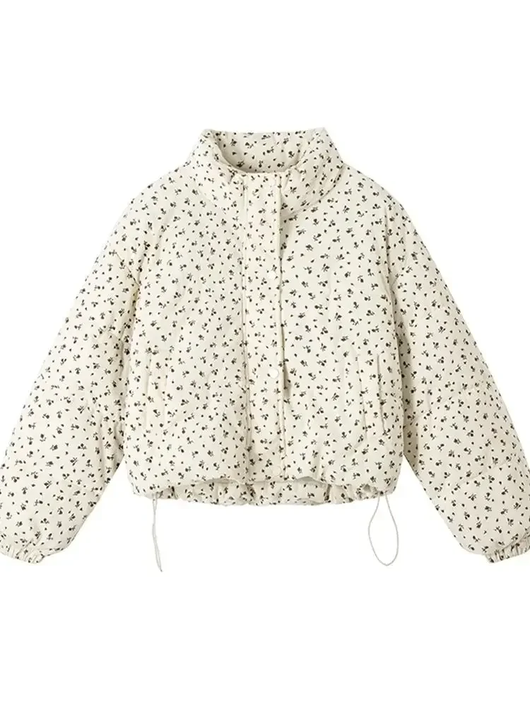 

Women Beige Corduroy Print Parka Jacket Overcoat Warm Coat Korean Vintage Harajuku Turtleneck Long Padded Jacket Clothes Winter