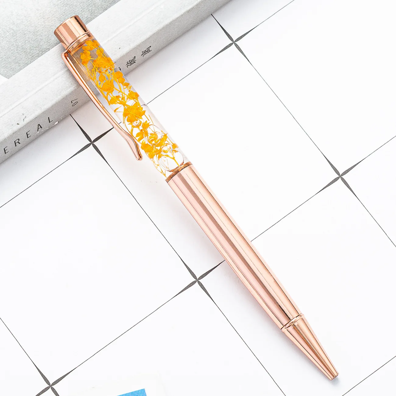 Personalized Laser Engraving DIY Flower Pen Elegant Liquid Oil Filled Metal Ballpoint Pen for Office & Wedding Gifts Logo pen