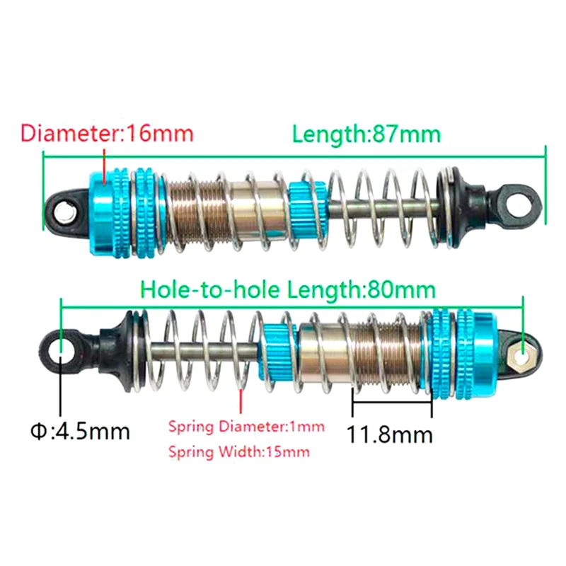 A45F-4 szt. Metalowe amortyzatory do XLF X03 X04 X-03 X-04 1/10 RC Samochód Monster Truck Części Zamienne do Tuningu Niebieskie