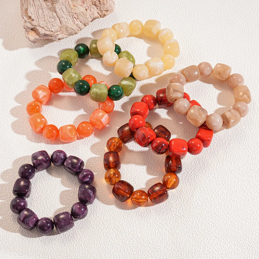 الاكريليك غير النظامية مربع جولة مطرز سوار الإسورة للنساء تقليد حجر سلسلة سوار اليد اكسسوارات زوجين الهدايا #4