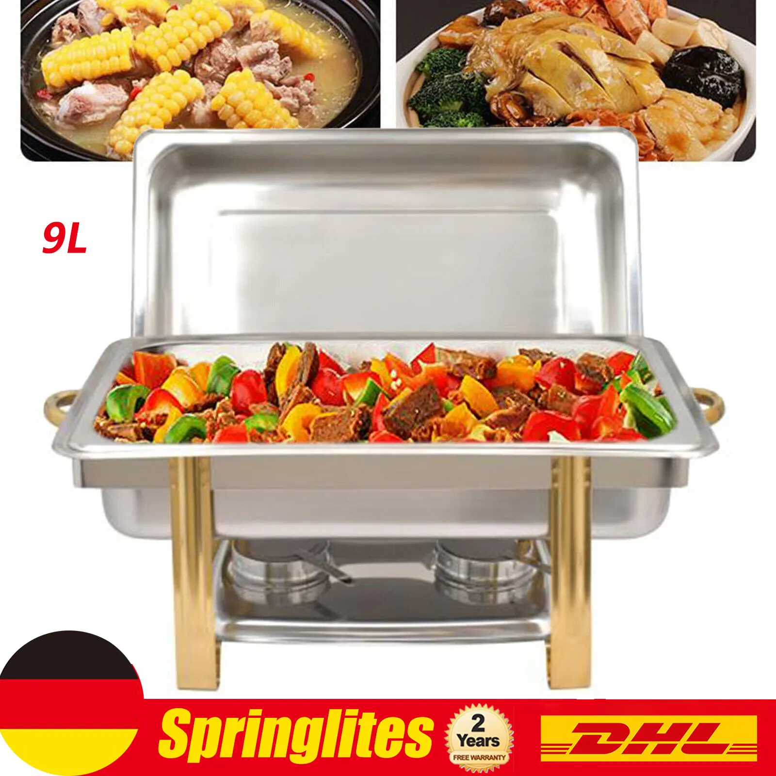 

4L/9L Stainless Steel Gold Warming Container Chafing Dish Food Warmer Food Insulation for Home Accessories