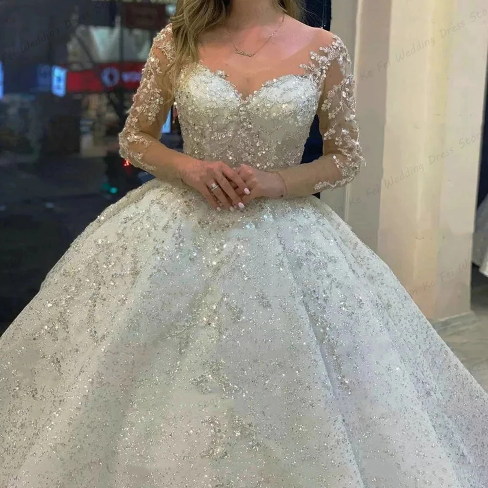 Vestidos De novia brillantes con cuentas, De manga larga, serie A para mujer, con cordones, Vestido De novia, Vestido De novia, 2023