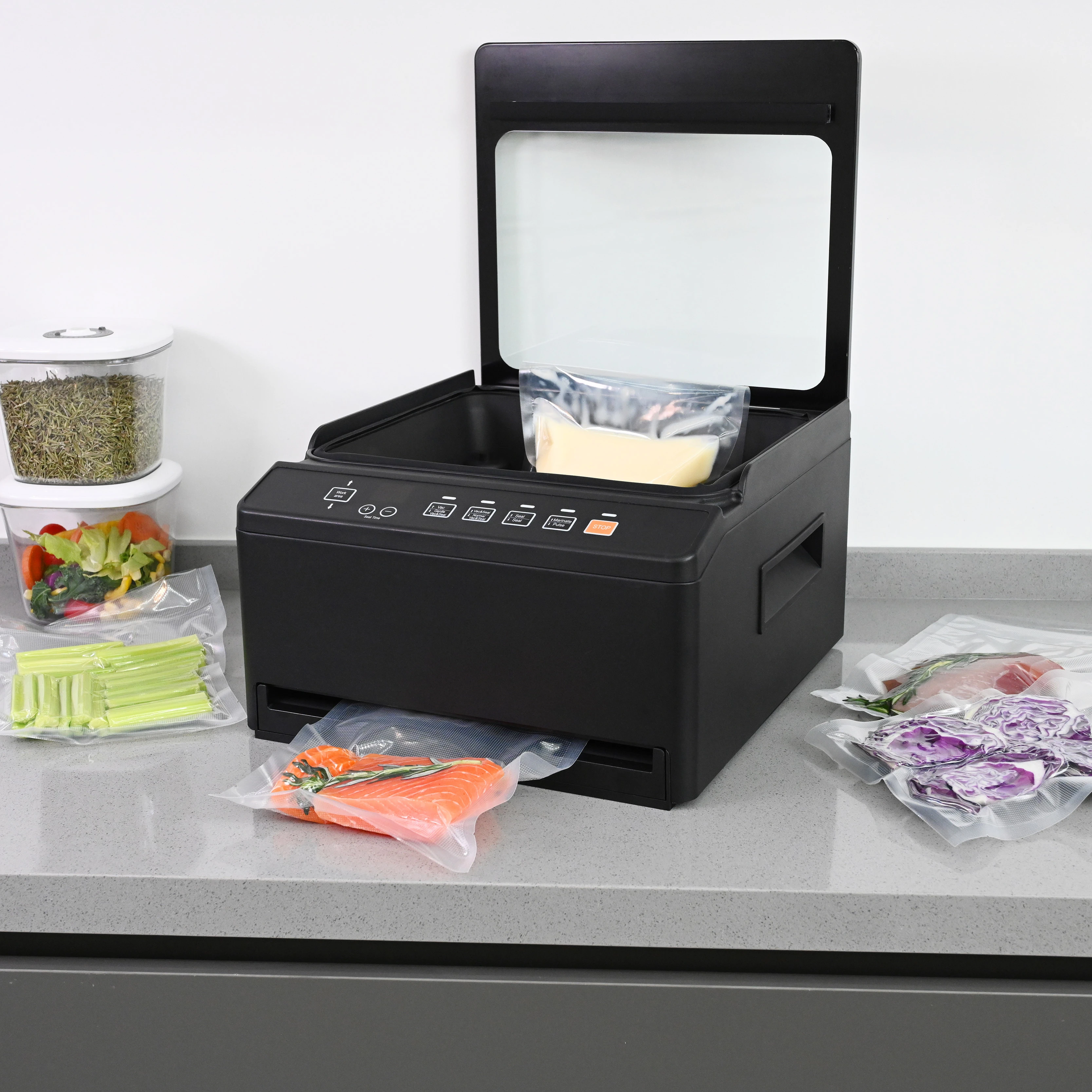 

Double Chamber/Sealing Tray -95kpa Suction 40L Restaurant Liquid Meat Vacuum Sealer