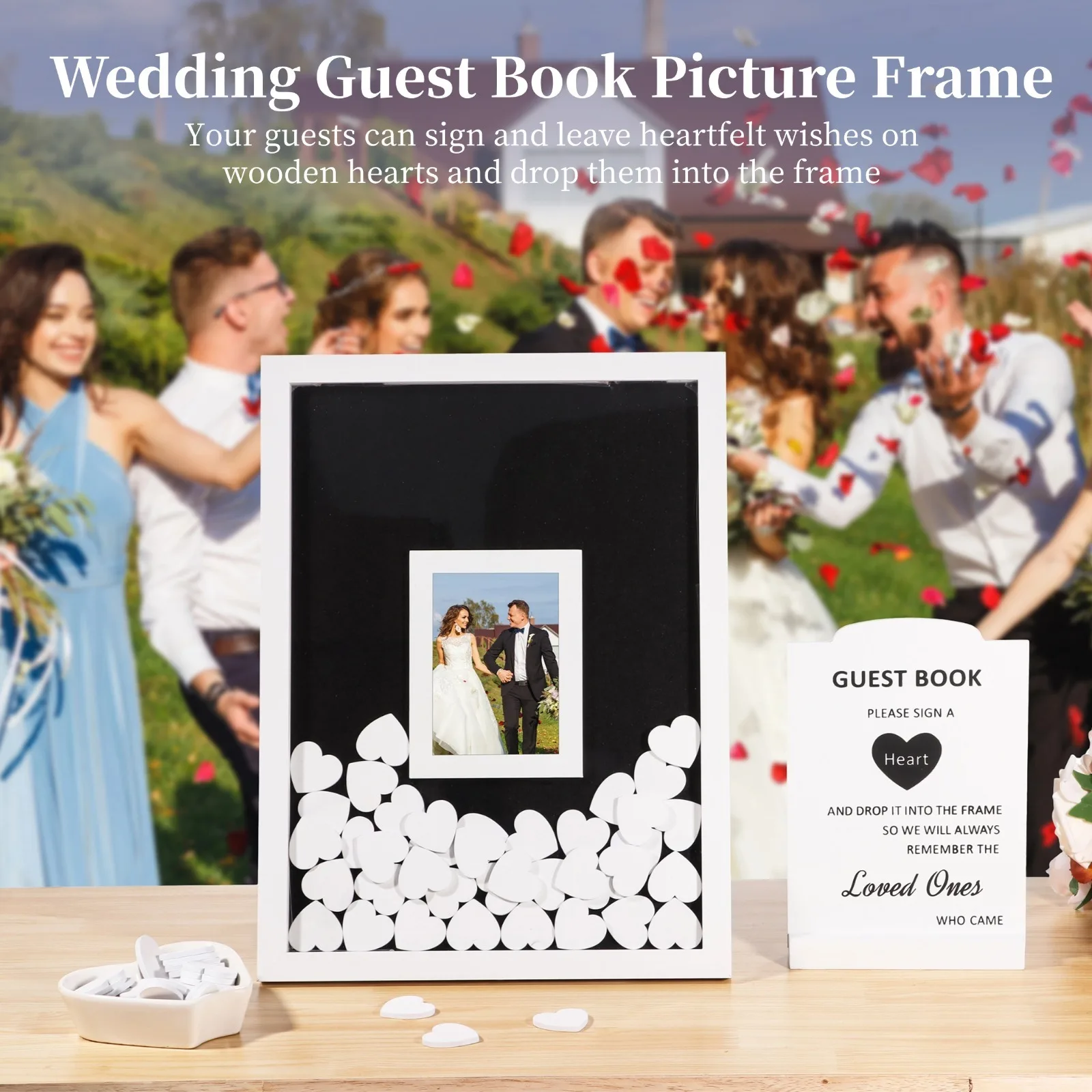 Wedding Guest Book Picture Frame Signature Photo Frame Wedding Guest Book Alternative 70 Wooden Hearts Heart Guest Book Drop Box