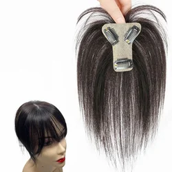 7x8cm Slik Human Hair Toppers For Women Thin Clip In Topper With 3D Air Bangs Hairpieces for Hair Loss Volume Cover Grey Hair